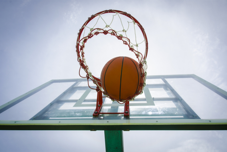 Basketball in a hoop